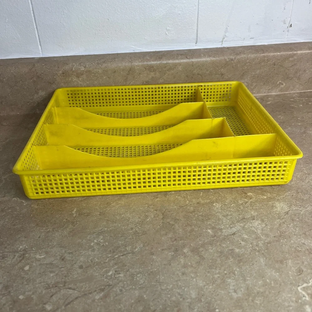 Yellow Plastic Cutlery and Utensil Drawer Organizer